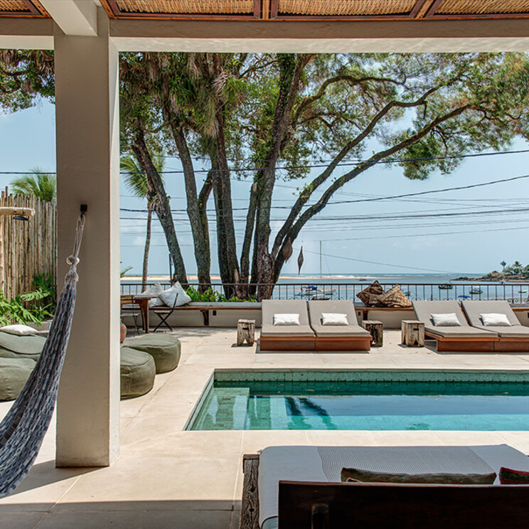 Verande mit Poolblick im Barracuda Boutique Hotels in Itacare, Brasilien