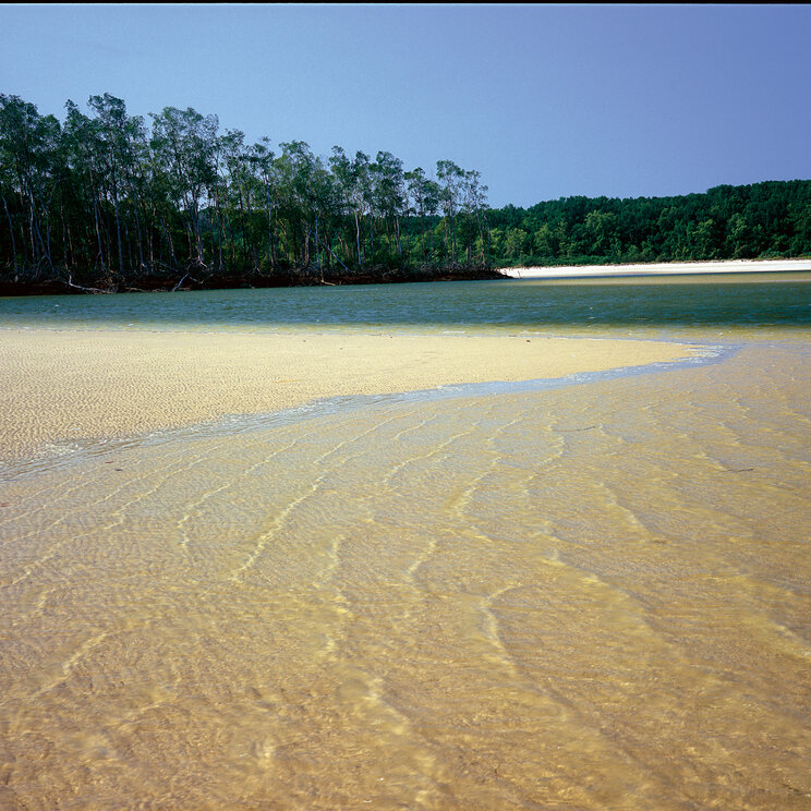 Muster im Strand von Ilha de Marajó, die vom Wasser hinterlassen wurden.